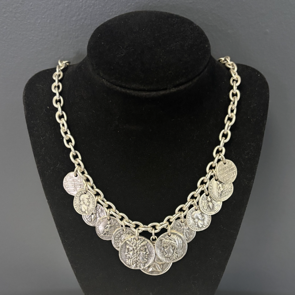 Vintage Greek Coin Statement Necklace