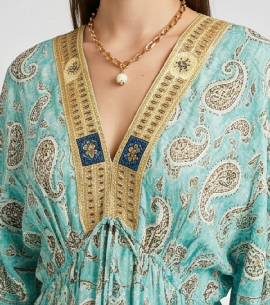 Solea Boho Tiered Maxi Dress - Gold/Blue