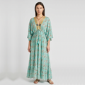 Solea Boho Tiered Maxi Dress - Gold/Blue