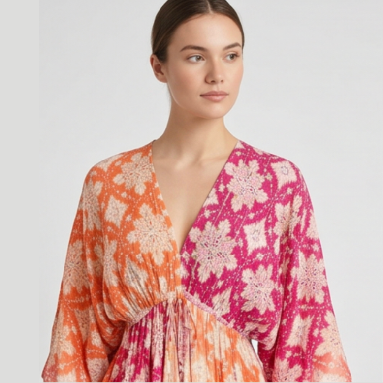 Solea Boho Tiered Maxi Dress - Pink/Orange