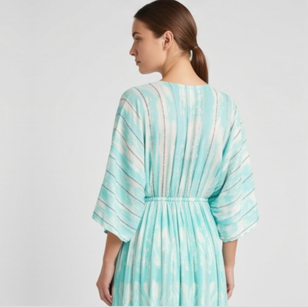 Solea Boho Tiered Maxi Dress - White/Blue