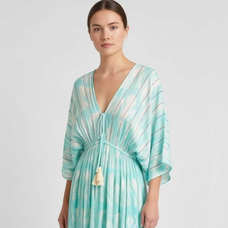 Solea Boho Tiered Maxi Dress - White/Blue