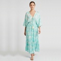 Solea Boho Tiered Maxi Dress - White/Blue
